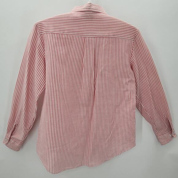 Sears Vintage 80s Red Stripe Long Sleeve‎ Button Up Academia Oxford Blouse Top - Picture 3 of 12